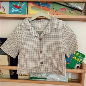 Rylee + Cru Beige Plaid Button Down Shirt